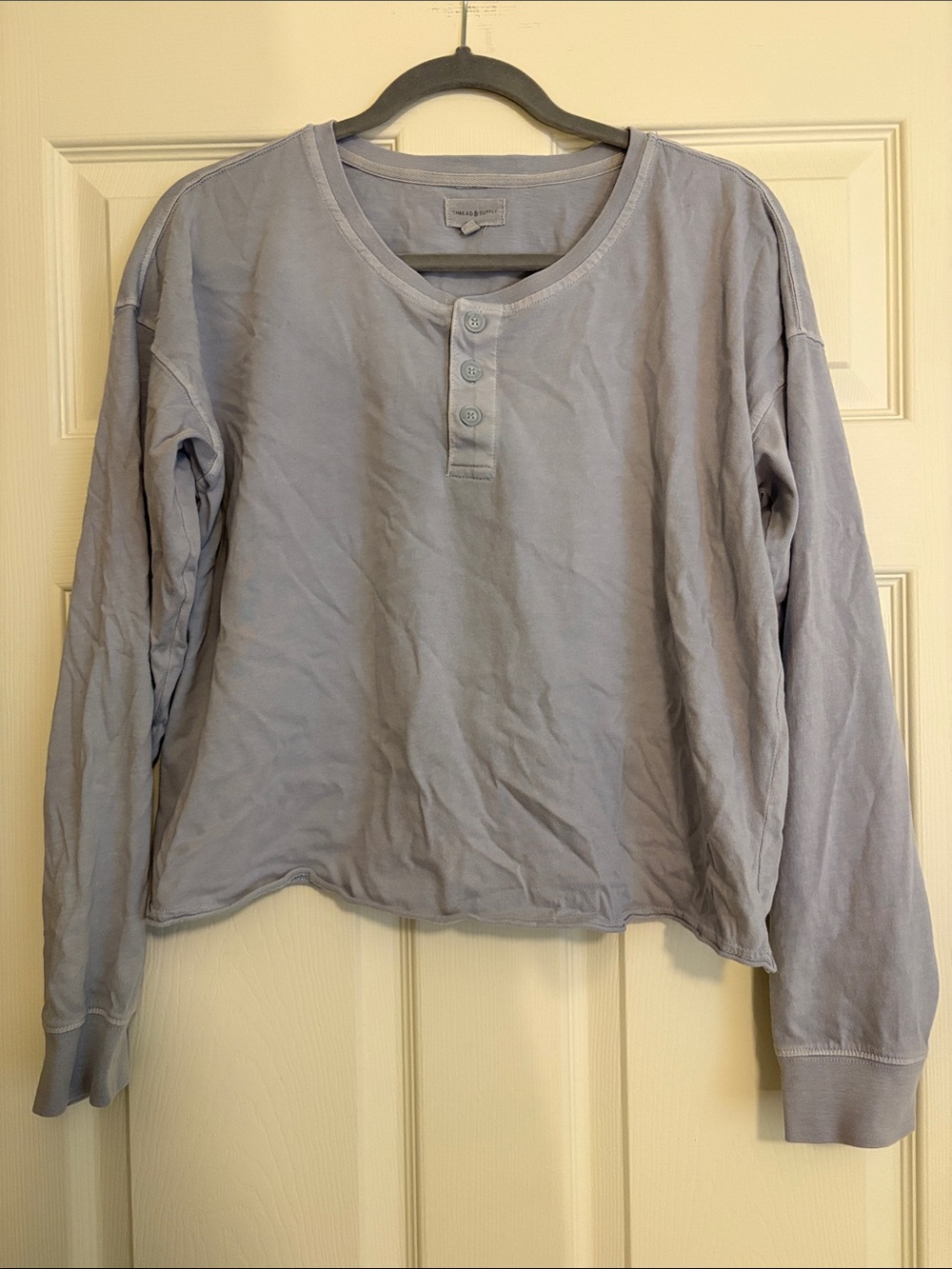Cropped Long Sleeve Henley T-Shirt